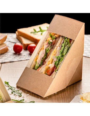 Boîte en carton avec fenêtre pour 2 sandwich triangle  - par 500 unités