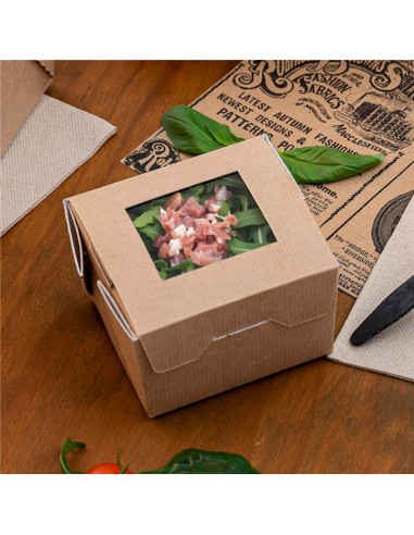 Boîte pour salade en carton brun avec fenêtre