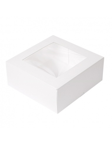 Lot de 200 Boîte Pâtisserie Blanc - Avec fenêtre - 18x18x7,5 cm