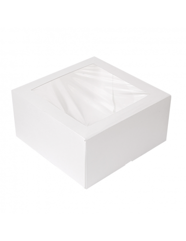 Lot de 100 Boîte Pâtisserie Blanc - Avec fenêtre - 24x24x12 cm