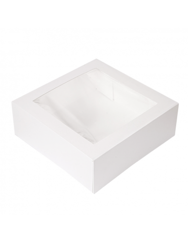 Lot de 100 Boîte Pâtisserie Blanc - Avec fenêtre - 28x28x10 cm
