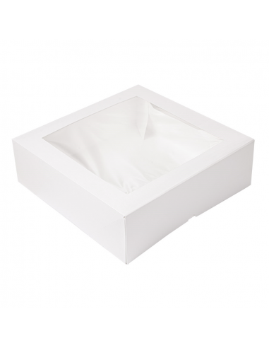 Lot de 100 Boîte Pâtisserie Blanc - Avec fenêtre - 32x32x10 cm