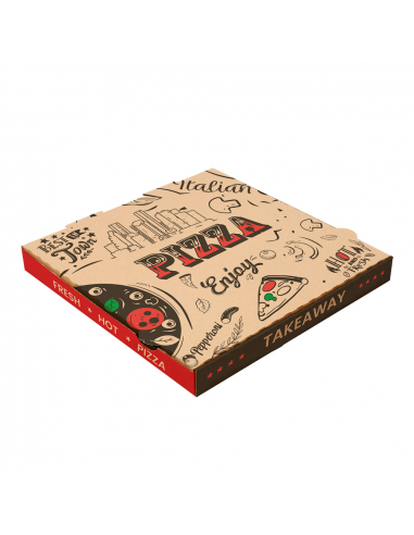 Boîtes à pizza 'Modele ENJOY' en carton ondulé microcanal - 40x40x3,8 cm - 100 unités