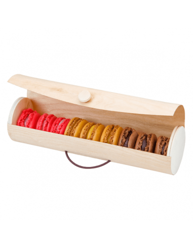 Boîte en bois pour 7 à 9 macarons vendu par 50 unités - dimensions Ø 6x22,5 cm
